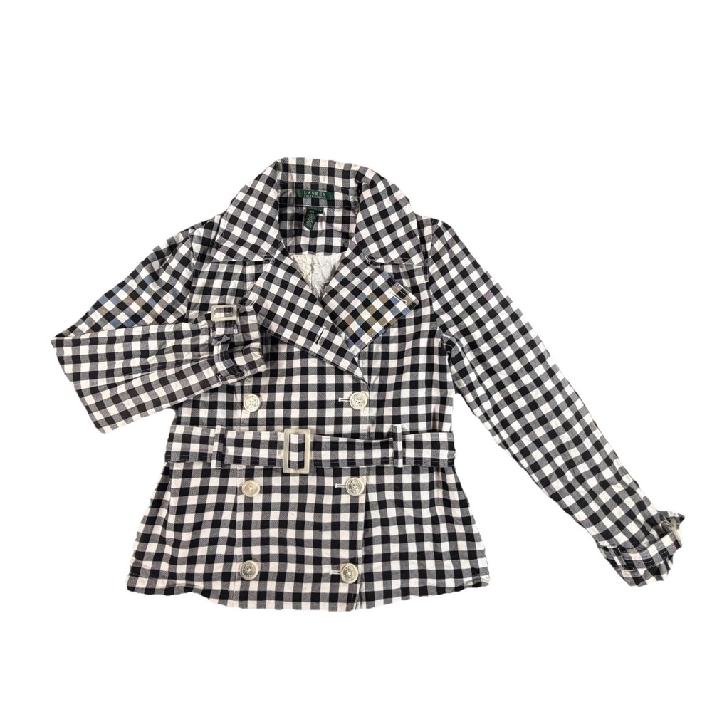 Lauren Ralph Lauren Black White Gingham Check M Pea Coat Double-Breasted Jacket
